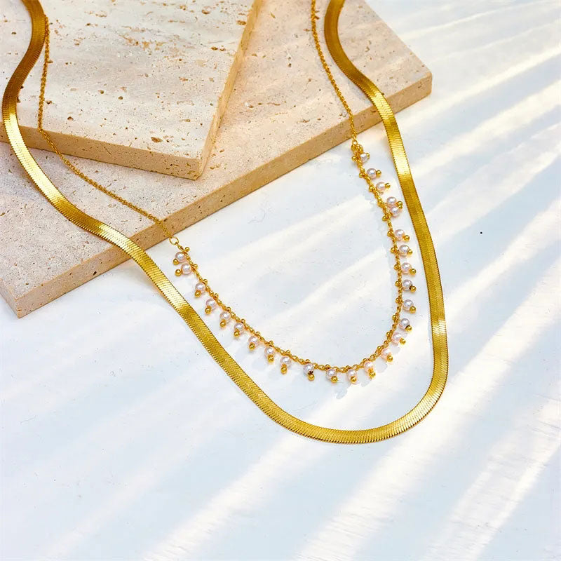 Marizanne | Luxuriöse Schlangenhalskette & 18K Gold Perlen Schmuckset