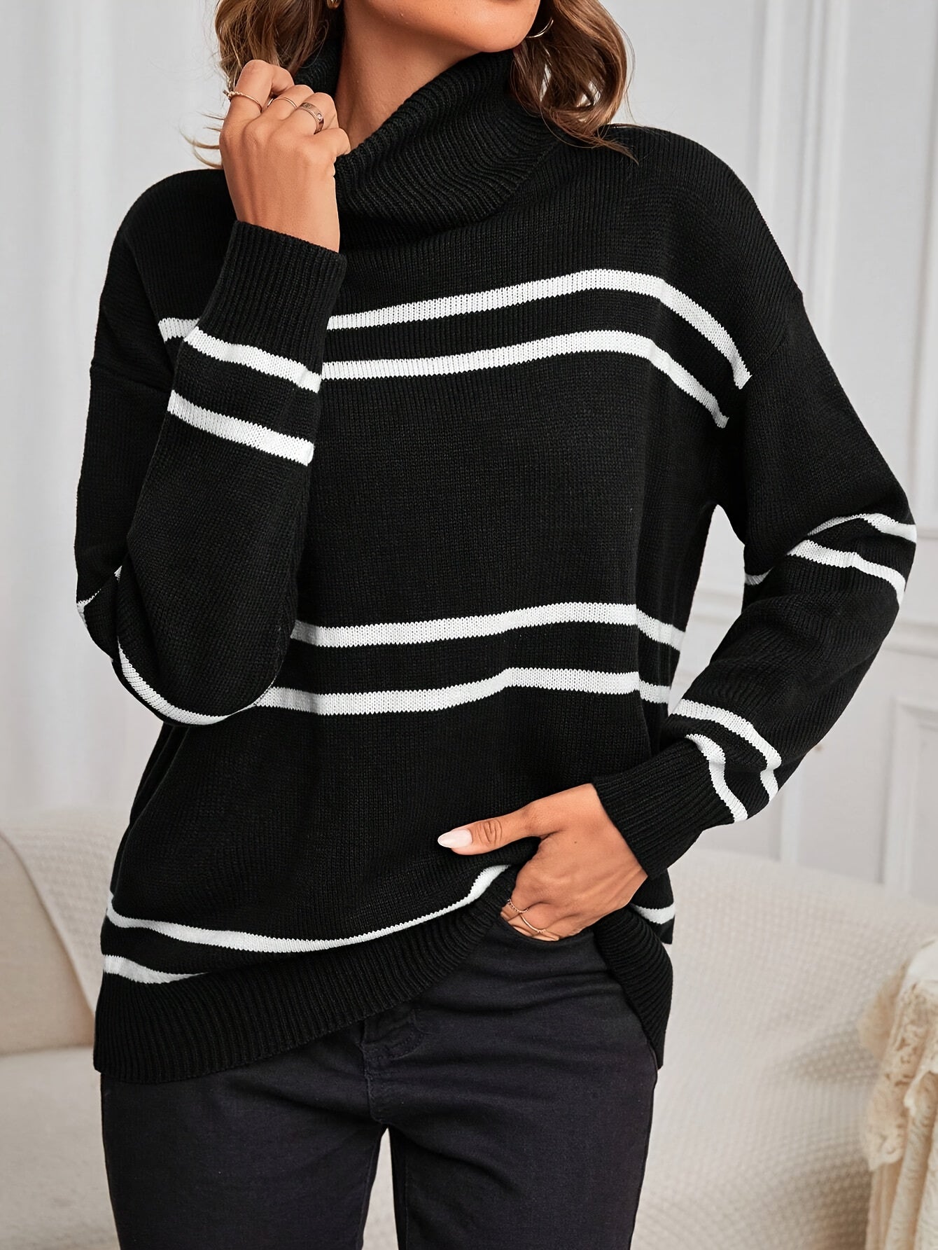 Thea – Hochgeschlossenes Streifenpullover