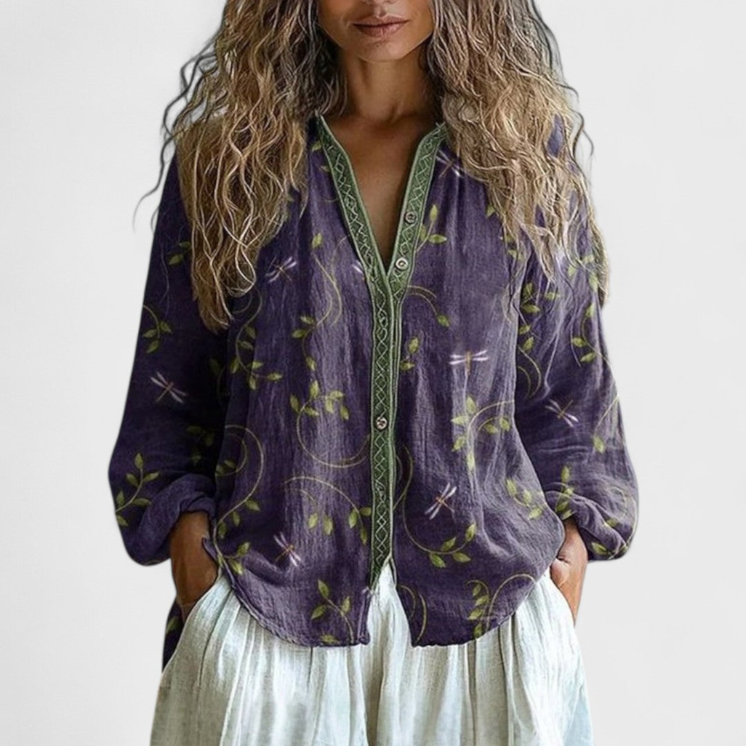 Ambra - Vintage-Bluse mit Blätterdruck