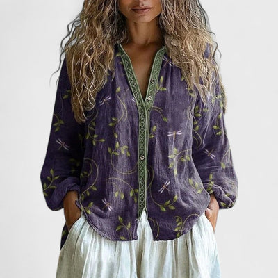 Ambra - Vintage-Bluse mit Blätterdruck