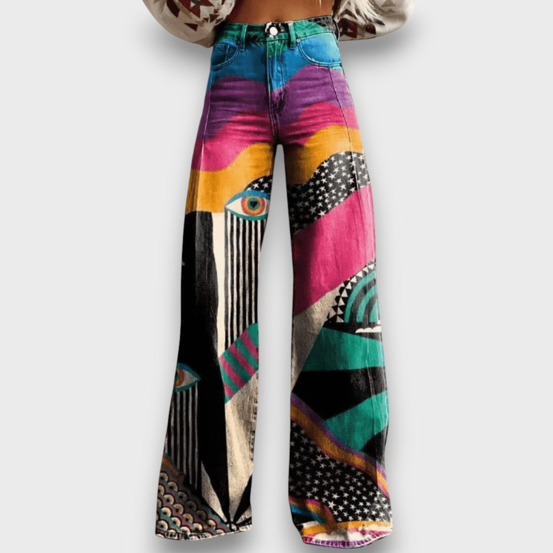 Aralyn – Palazzo-Hosen Boho mit künstlerischem Druck