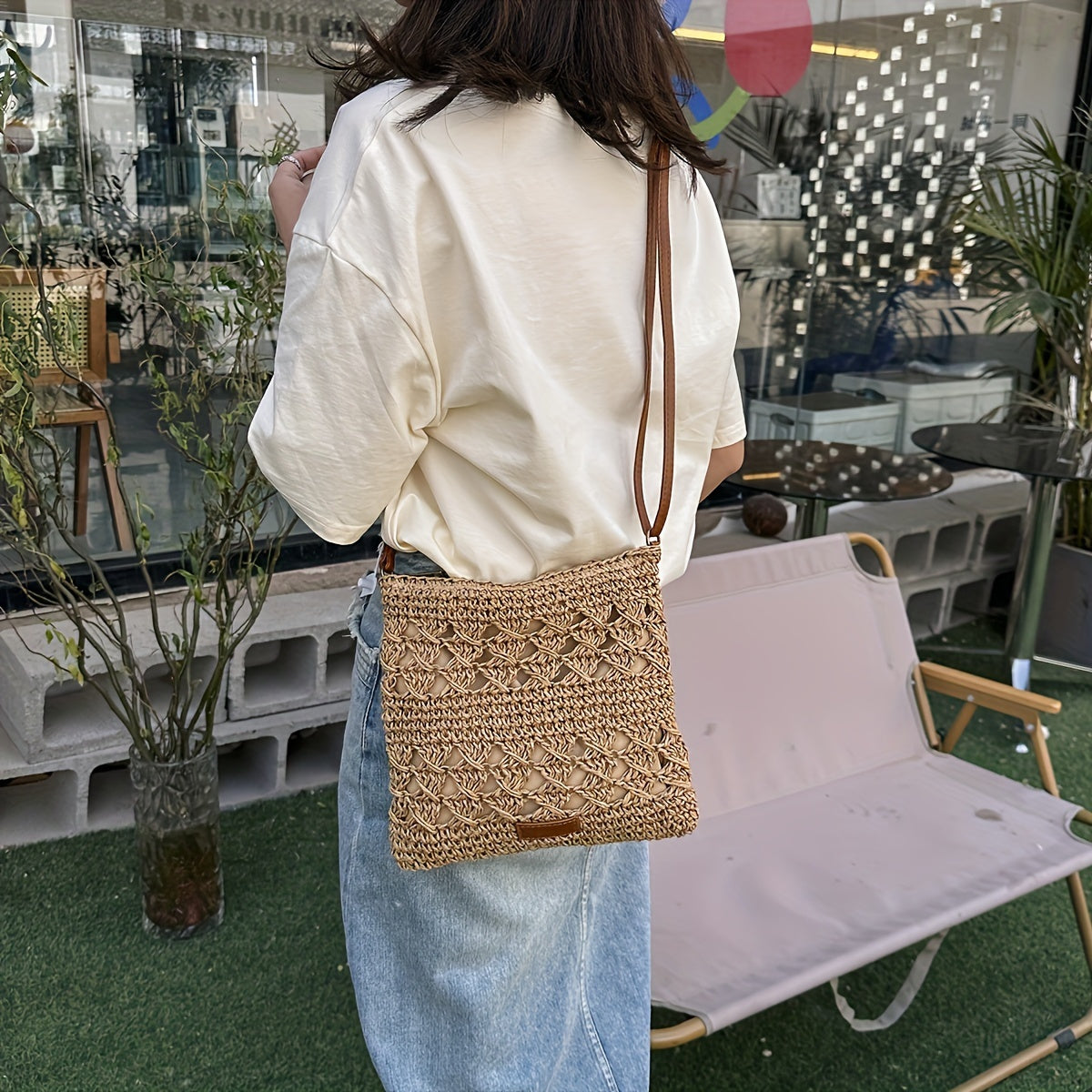 Chic Stroh Schultertasche