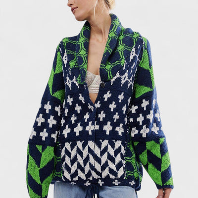 Portia - Vintage Cardigan mit Button-Down-Kragen und langen Ärmeln