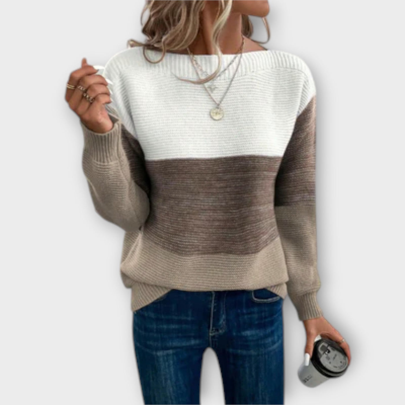Clara - Eleganter Patchwork-Pullover in drei Farben