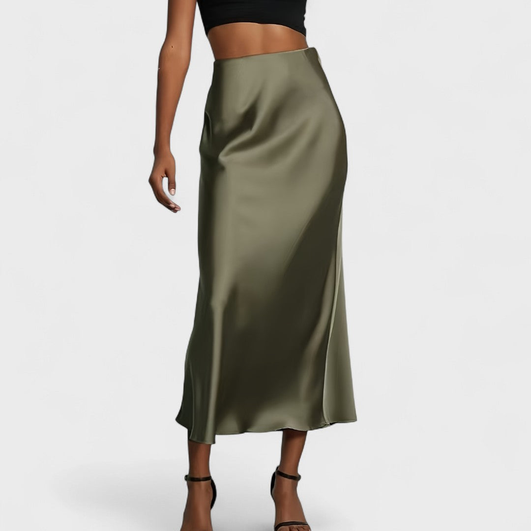 Sasha - Midi-Rock aus Satin mit hoher Taille für Damen