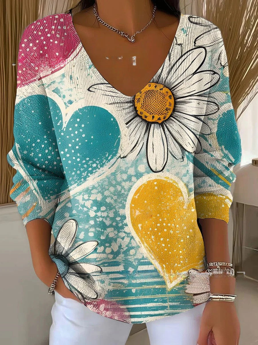 Béatrice – Bunter Pullover mit V-Ausschnitt