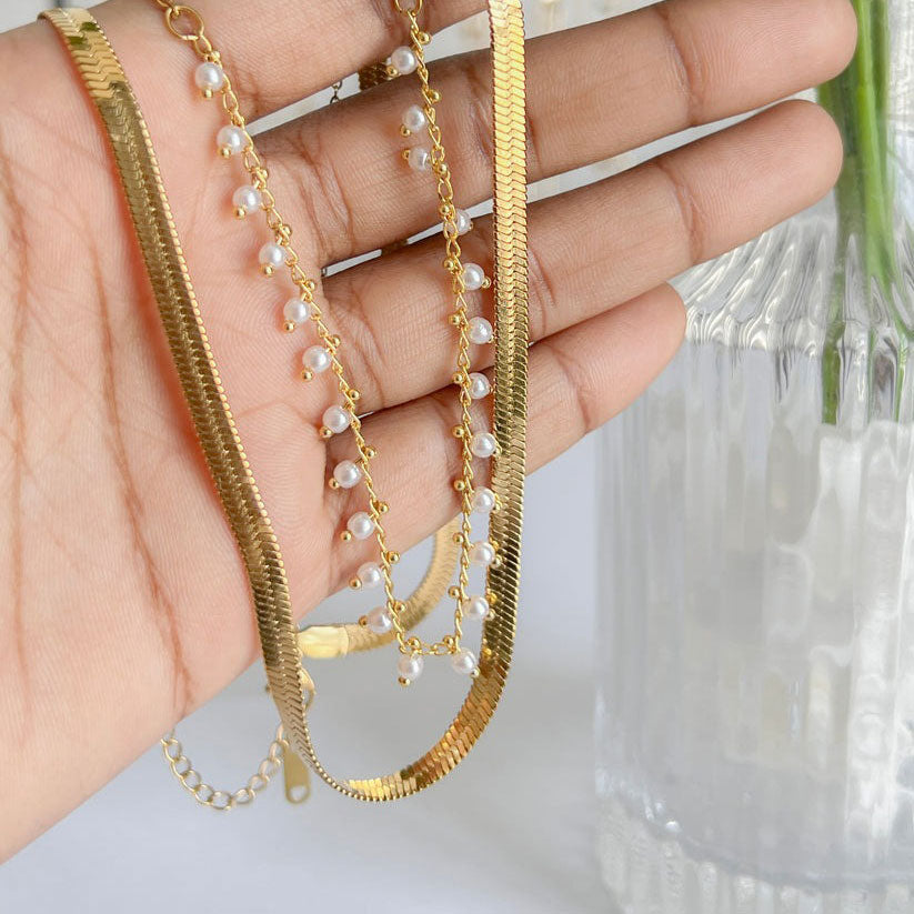 Marizanne | Luxuriöse Schlangenhalskette & 18K Gold Perlen Schmuckset