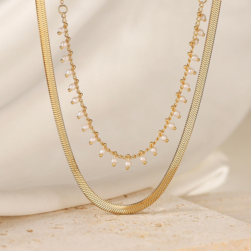 Marizanne | Luxuriöse Schlangenhalskette & 18K Gold Perlen Schmuckset