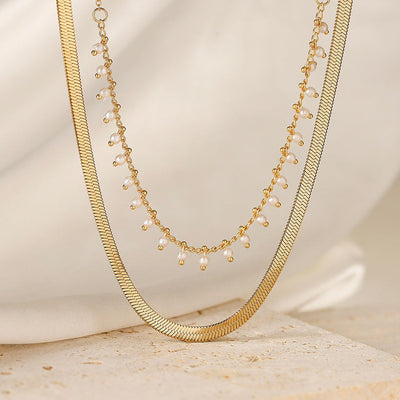 Marizanne | Luxuriöse Schlangenhalskette & 18K Gold Perlen Schmuckset