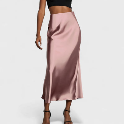 Sasha - Midi-Rock aus Satin mit hoher Taille für Damen