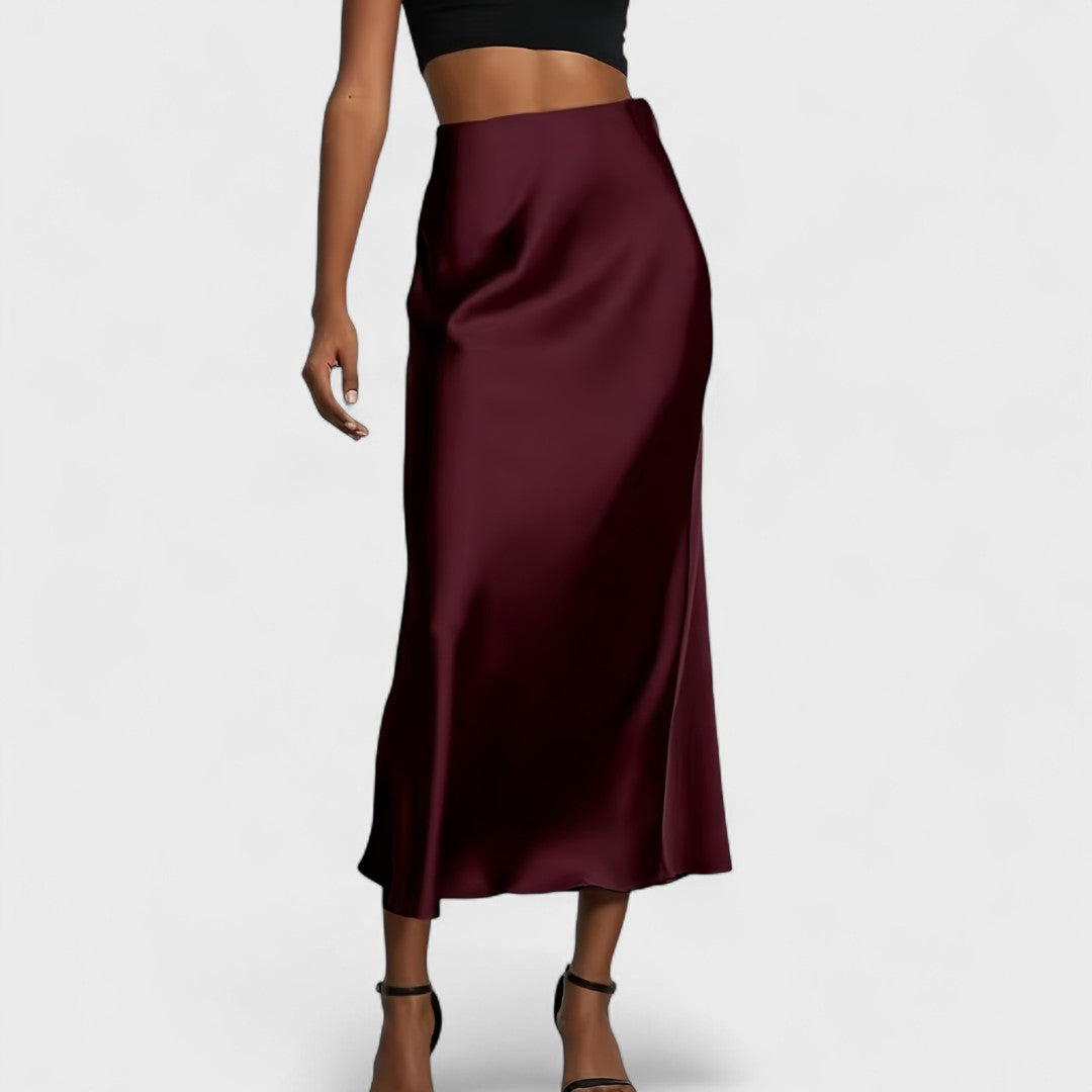 Sasha - Midi-Rock aus Satin mit hoher Taille für Damen