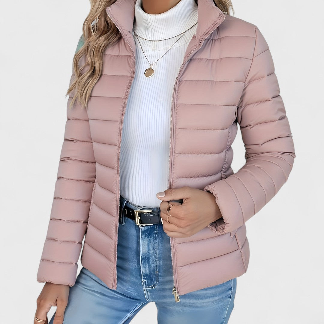 Philipa - Elegante lange Jacke mit hohem Kragen