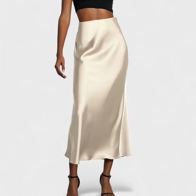 Sasha - Midi-Rock aus Satin mit hoher Taille für Damen