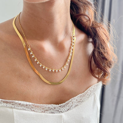 Marizanne | Luxuriöse Schlangenhalskette & 18K Gold Perlen Schmuckset