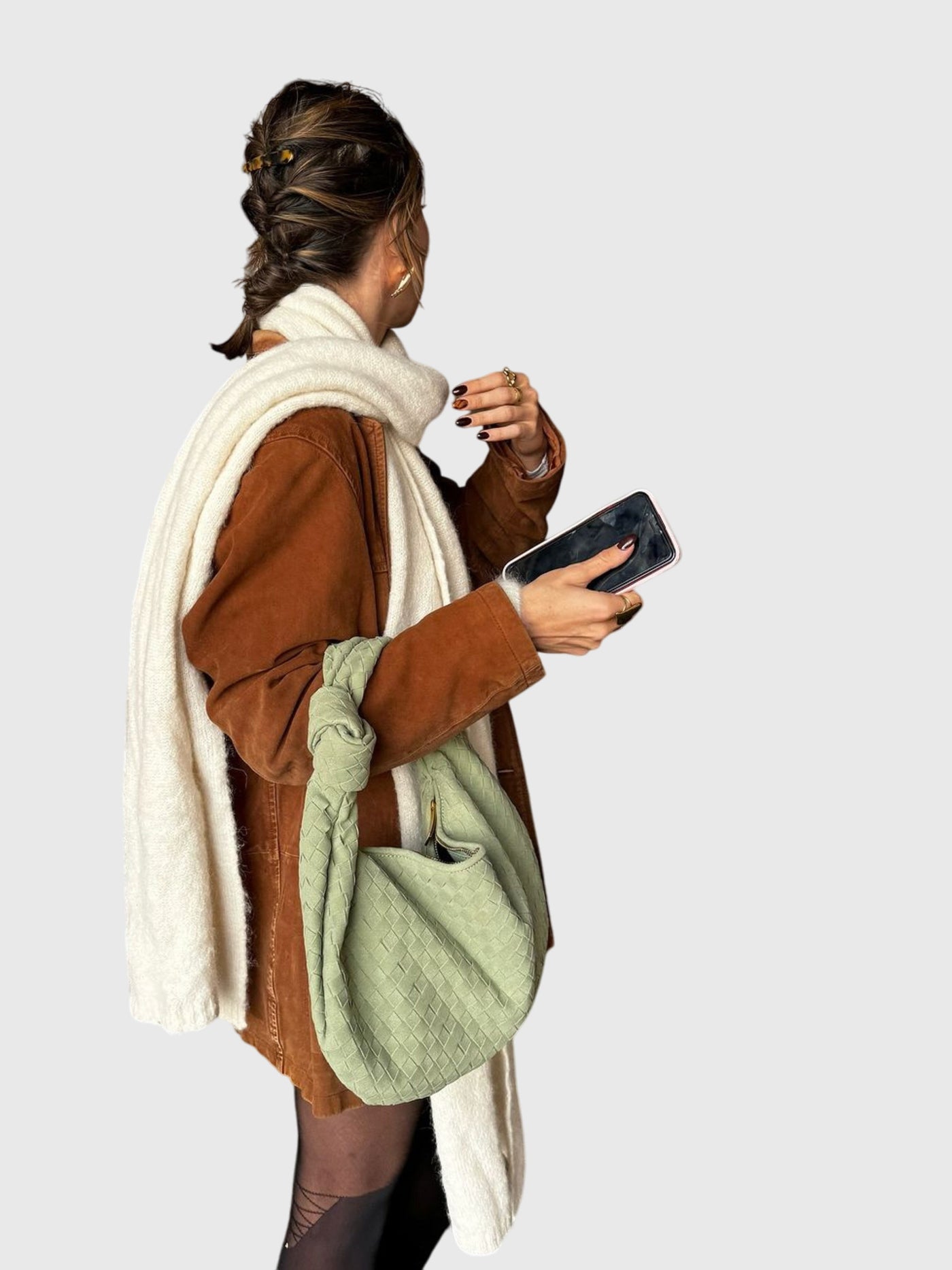 Celeste | Medium Suede Woven Bag with Knot
