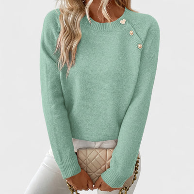 Roxanne - Eleganter asymmetrischer Damenpullover mit einem Schulter und Knöpfen