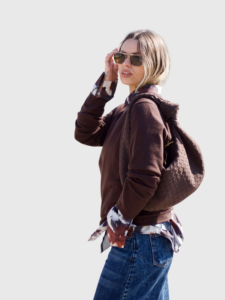 Celeste | Medium Suede Woven Bag with Knot