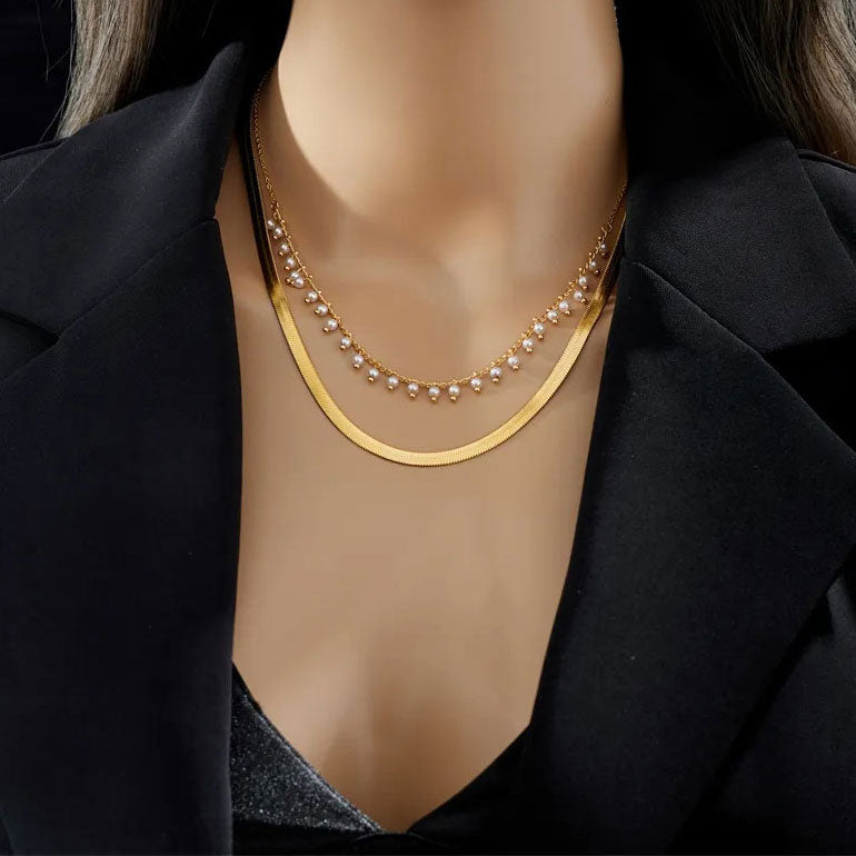 Marizanne | Luxuriöse Schlangenhalskette & 18K Gold Perlen Schmuckset