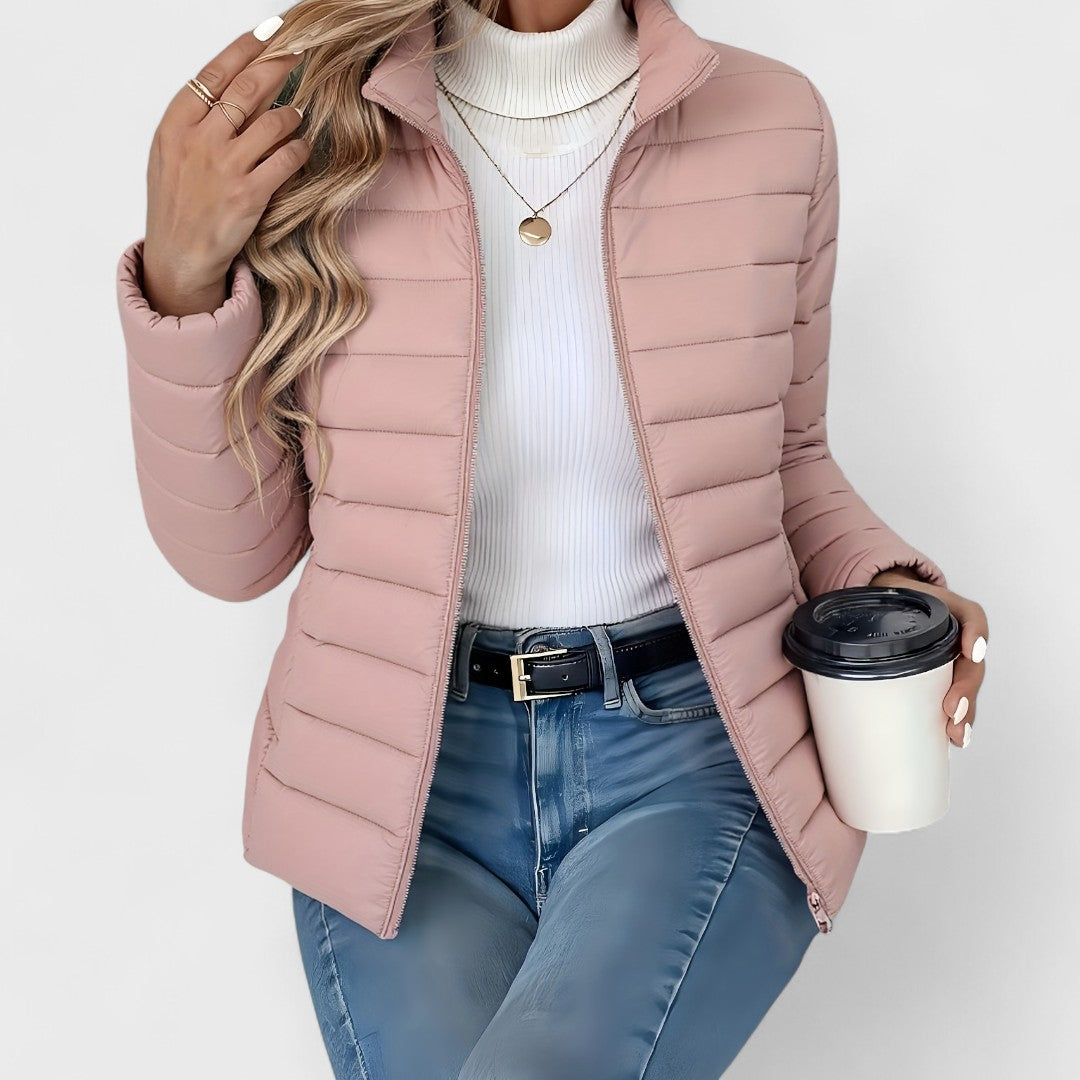 Philipa - Elegante lange Jacke mit hohem Kragen