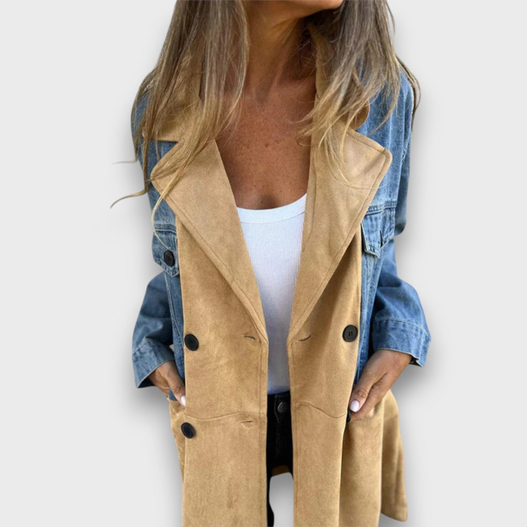 Ariana – Denim- und Wildlederimitat-Mantel