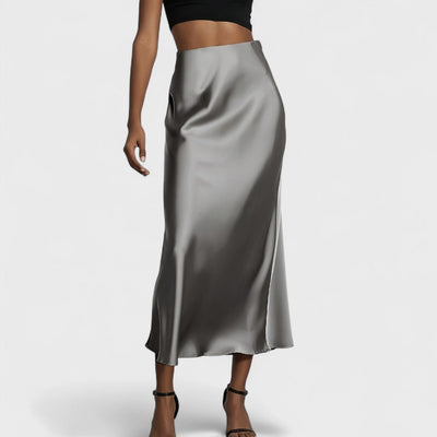 Sasha - Midi-Rock aus Satin mit hoher Taille für Damen