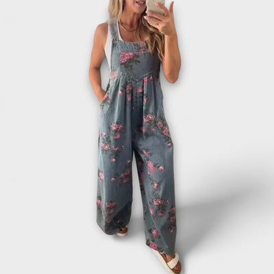 Bethany - Latzhose aus Denim mit Blumenmuster