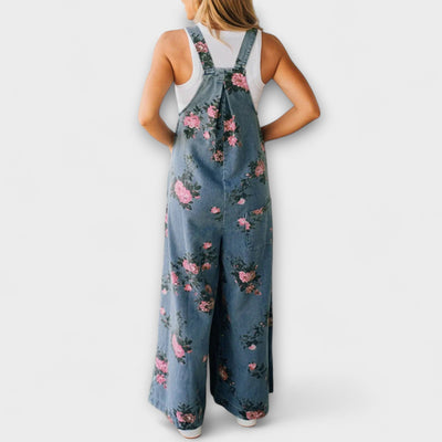 Bethany - Latzhose aus Denim mit Blumenmuster