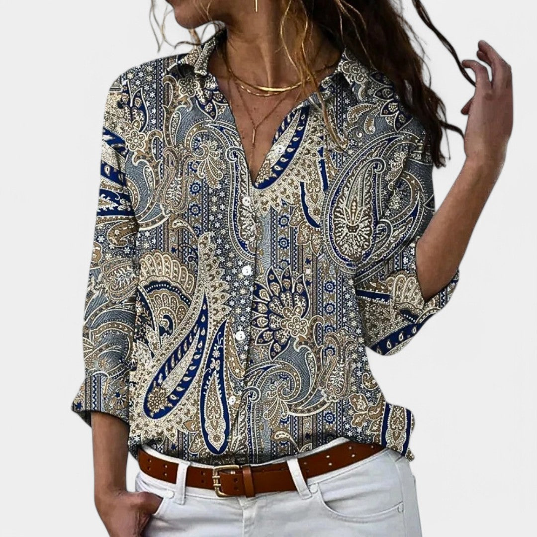 Tess | Damenbluse mit langen Ärmeln und elegantem Druck