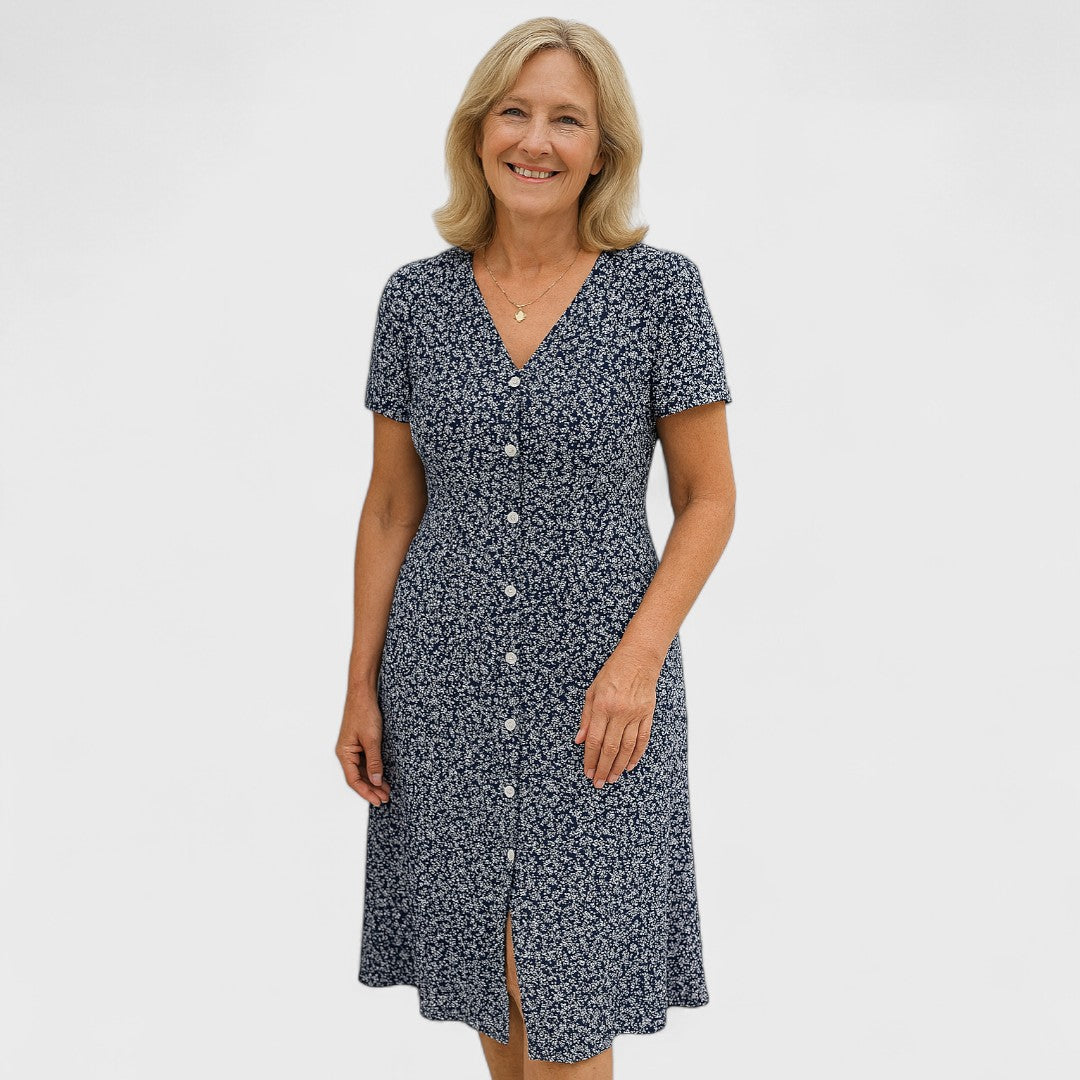 Cavell – Kleid mit Knöpfen und V-Ausschnitt