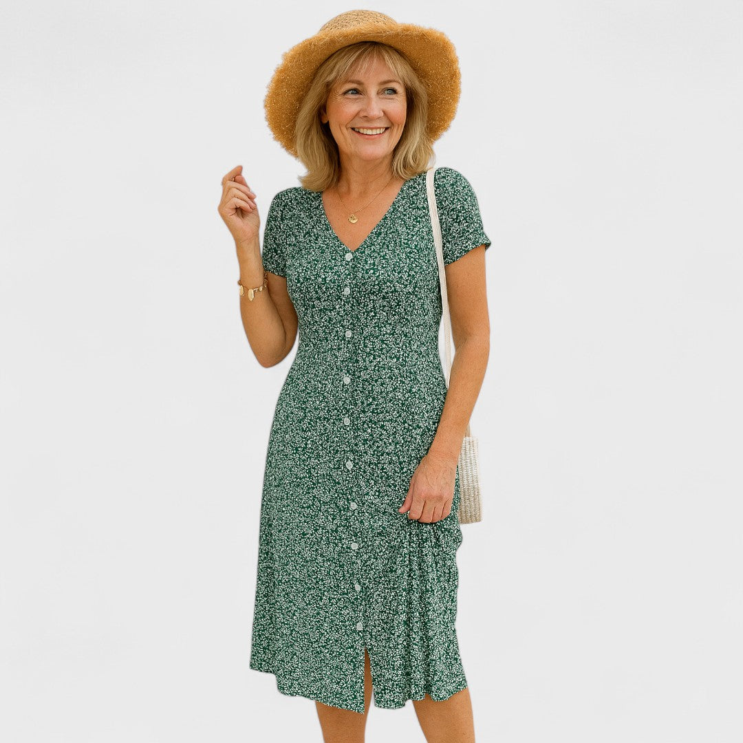 Cavell – Kleid mit Knöpfen und V-Ausschnitt