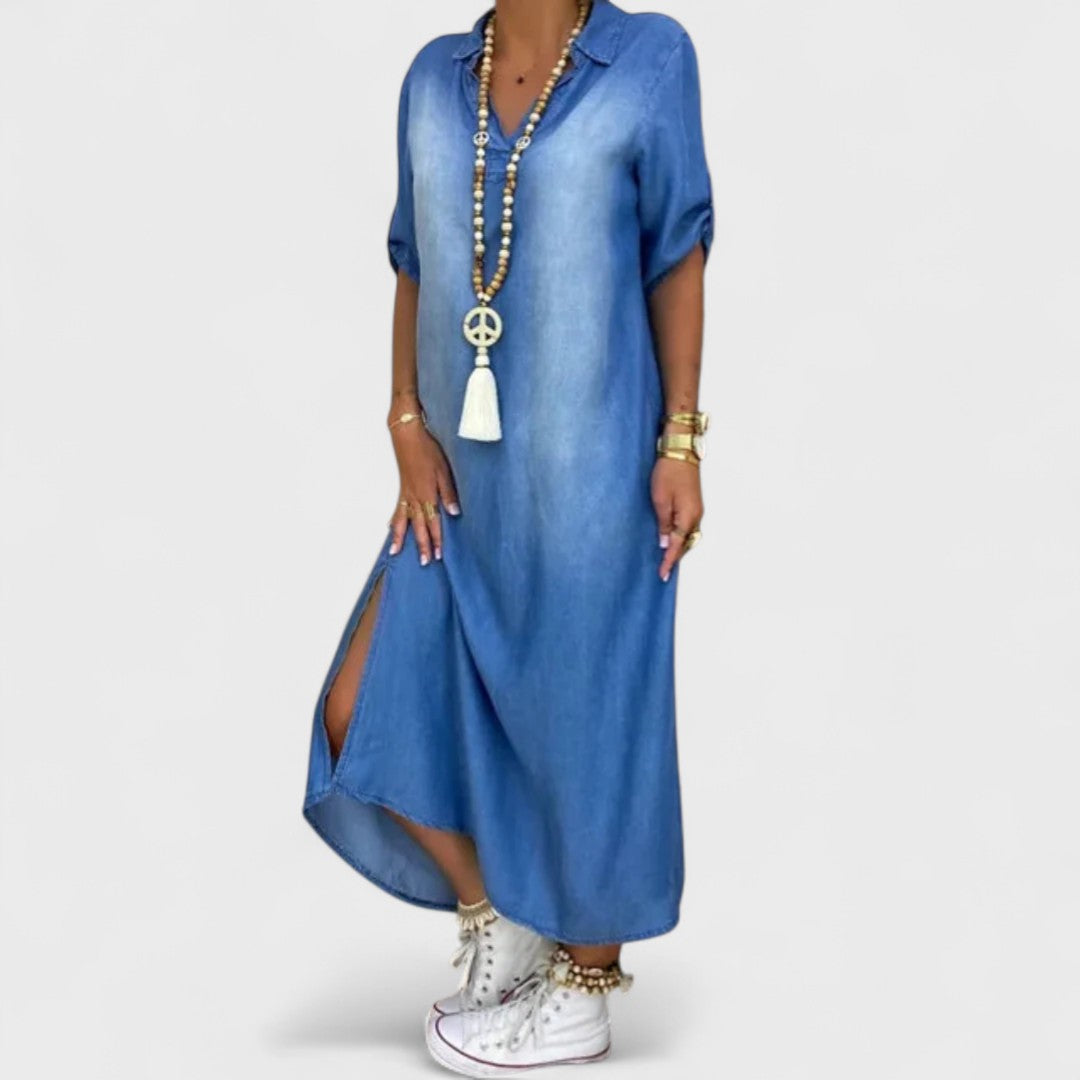 Ilse - Sommerkleid mit V-Ausschnitt aus Denim