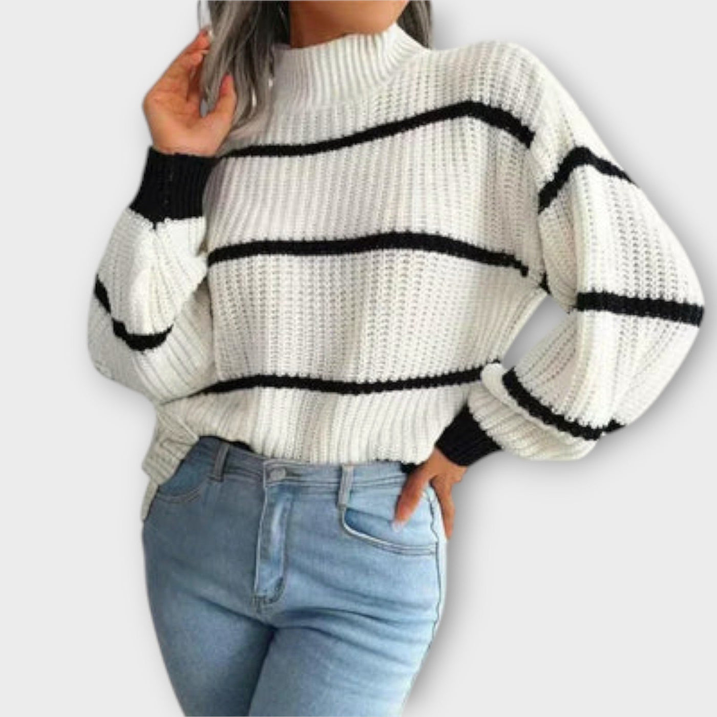 Chavala - Pullover mit hohem Kragen und Streifen