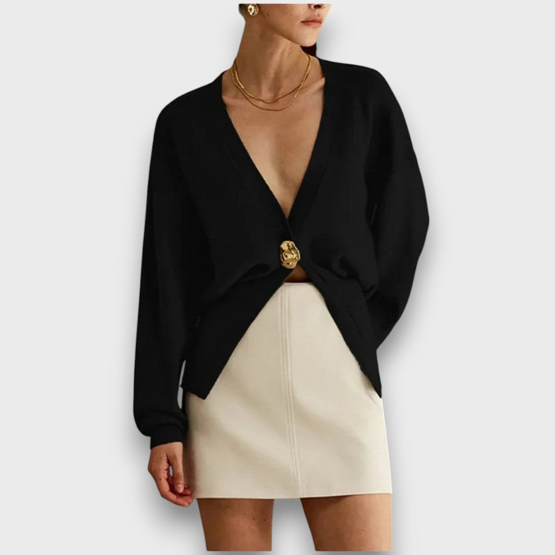 Enea – Cardigan mit tiefem V-Ausschnitt und goldenem Knopf