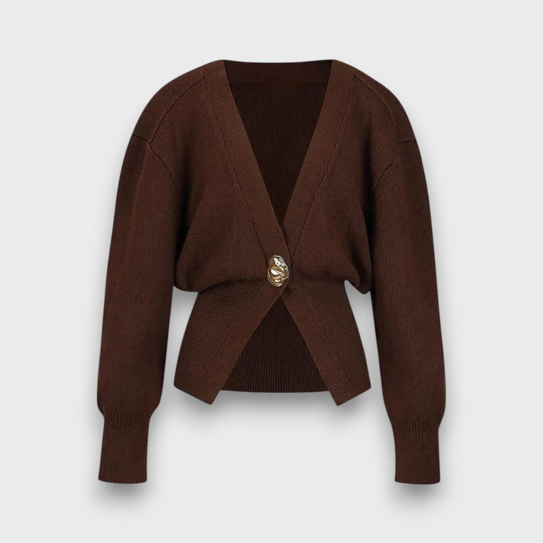 Enea – Cardigan mit tiefem V-Ausschnitt und goldenem Knopf