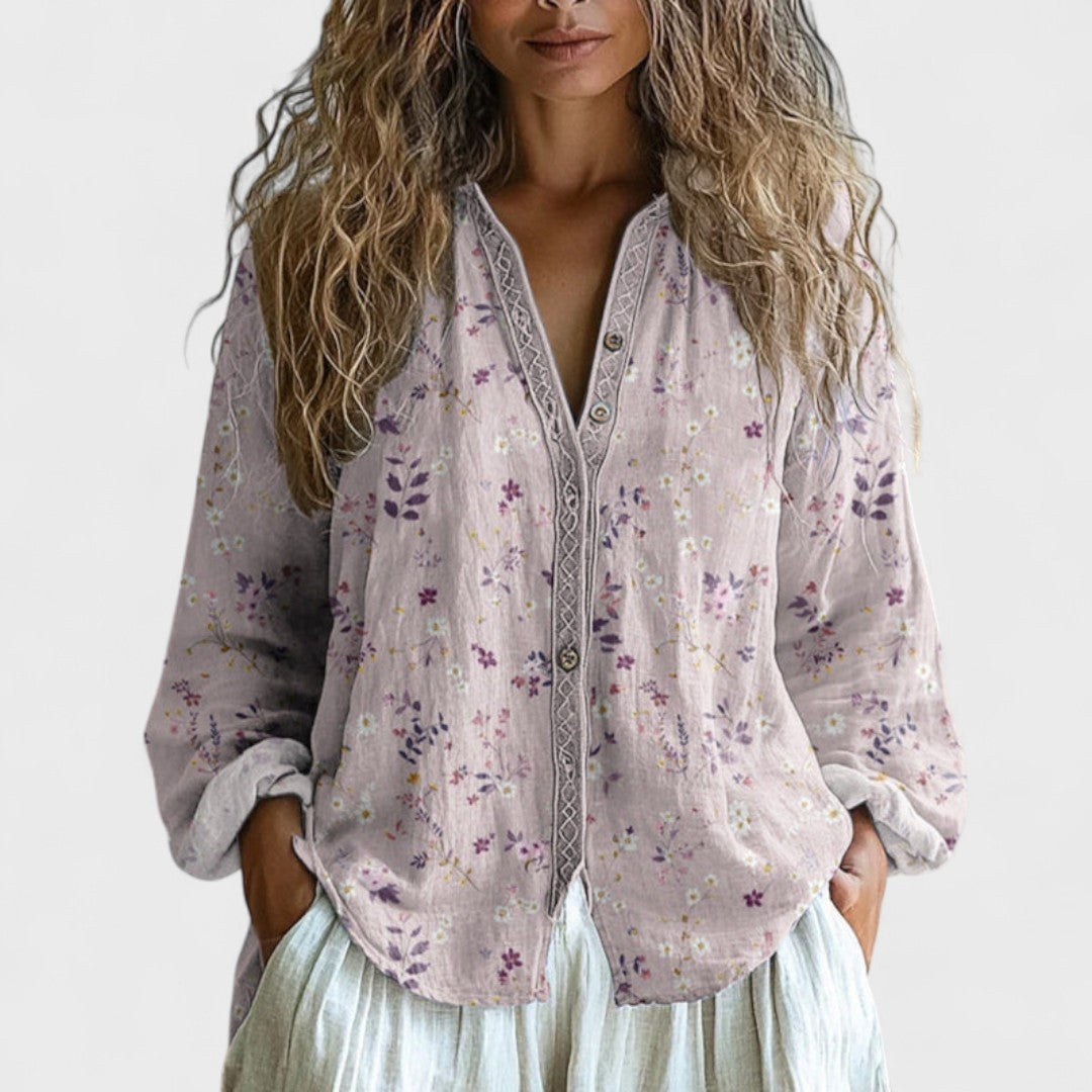 Ambra - Vintage-Bluse mit Blätterdruck