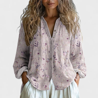 Ambra - Vintage-Bluse mit Blätterdruck