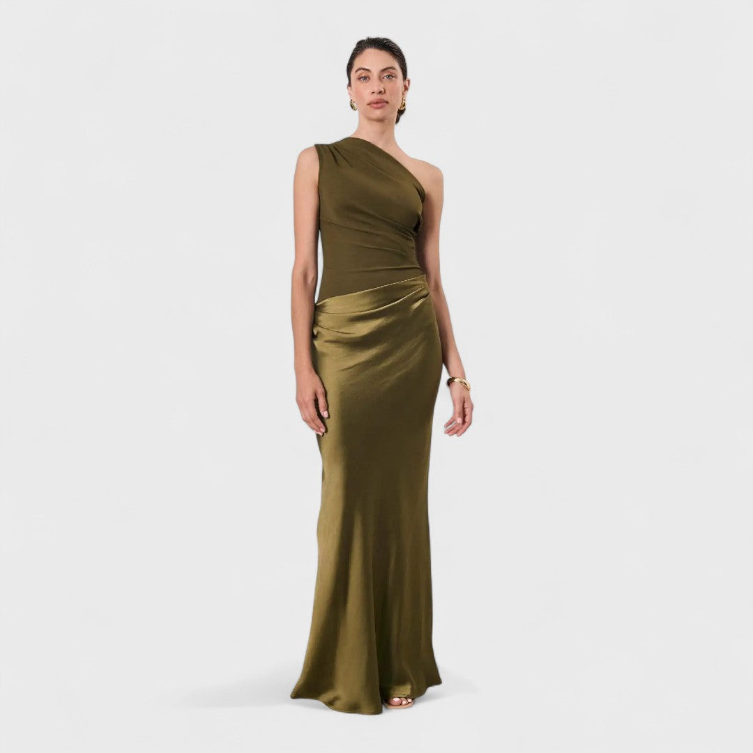 Amber - Langes, einseitiges Satin-Kleid