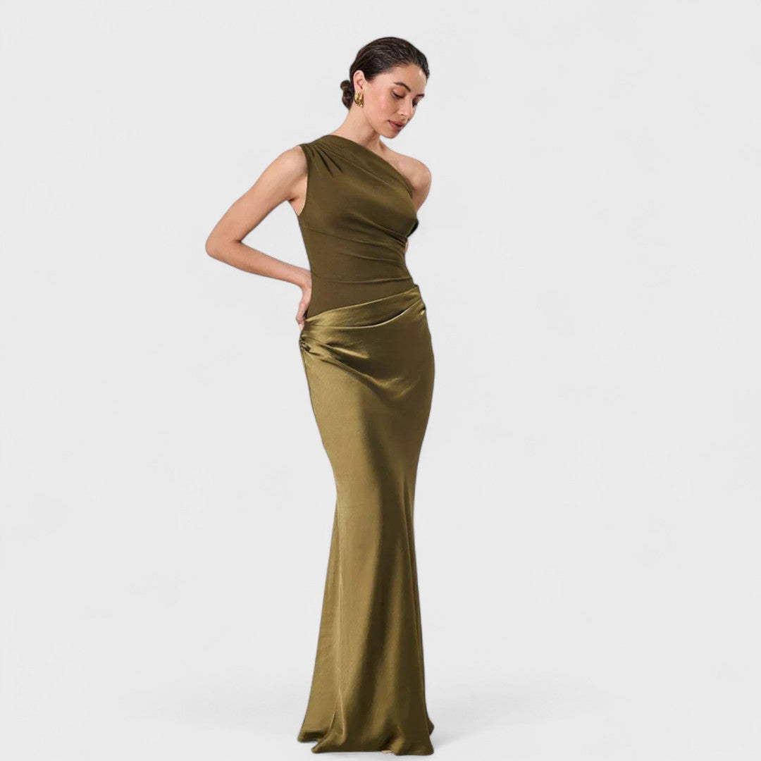 Amber - Langes, einseitiges Satin-Kleid