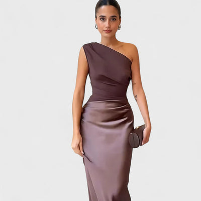 Amber - Langes, einseitiges Satin-Kleid