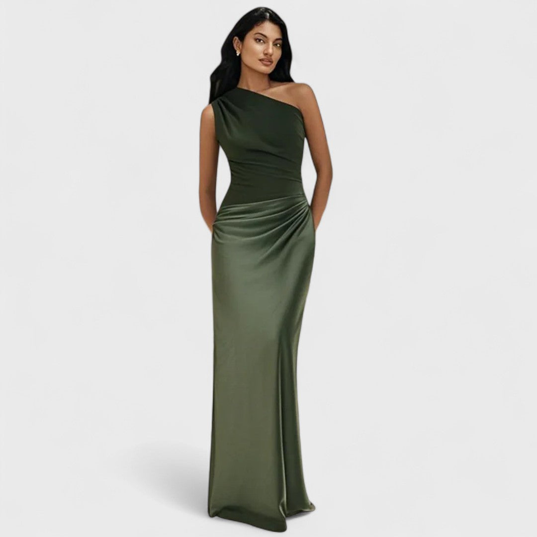 Amber - Langes, einseitiges Satin-Kleid