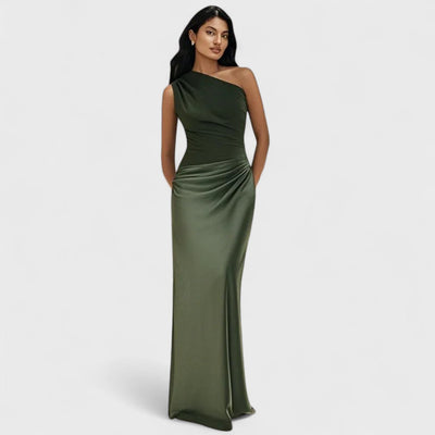 Amber - Langes, einseitiges Satin-Kleid