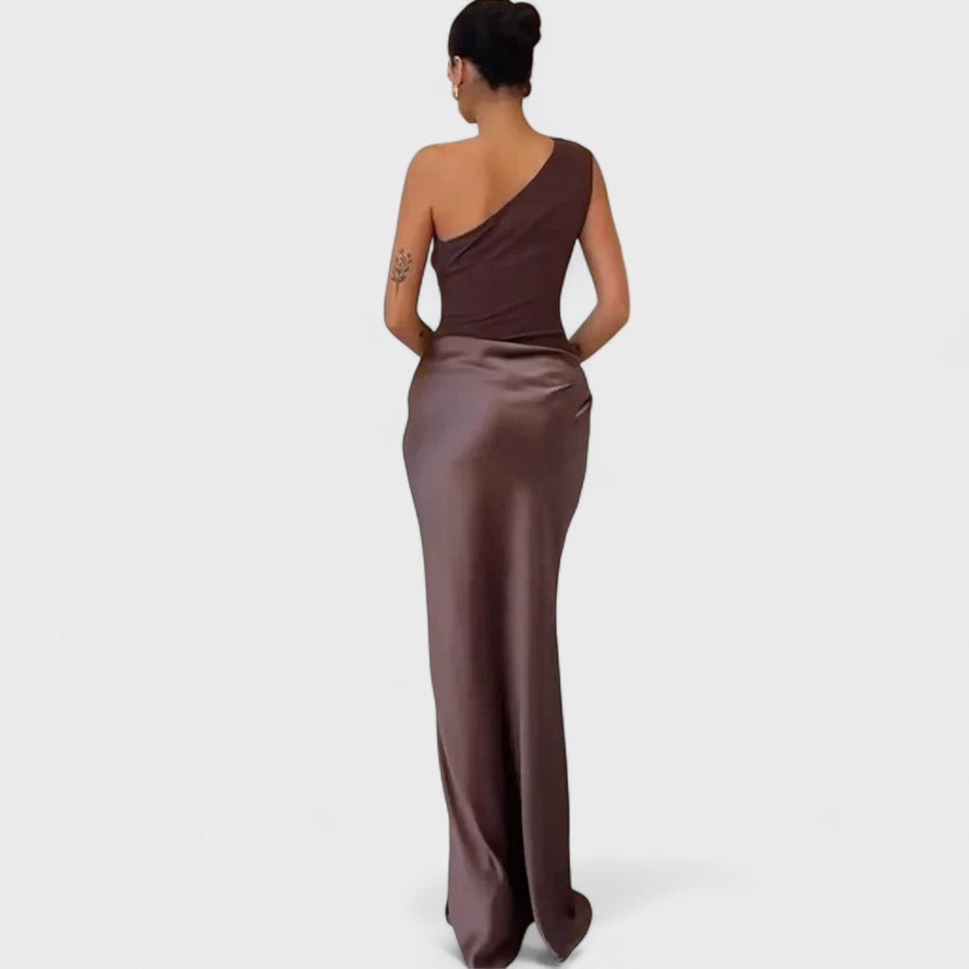 Amber - Langes, einseitiges Satin-Kleid