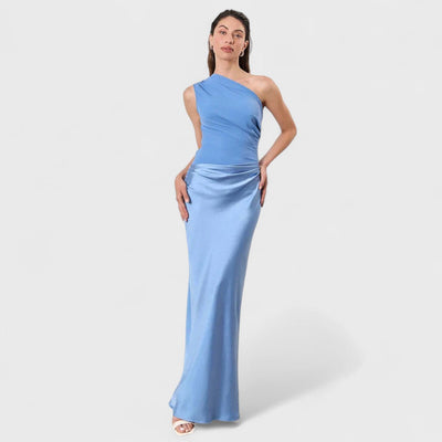 Amber - Langes, einseitiges Satin-Kleid