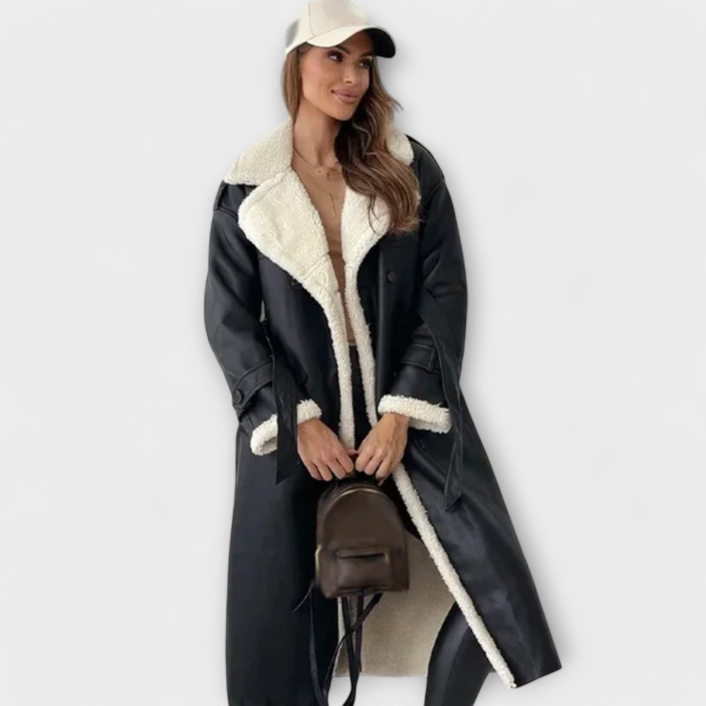Maria – Klassische Lange Jacke mit Fleece-Futter und Teddy-Kragen
