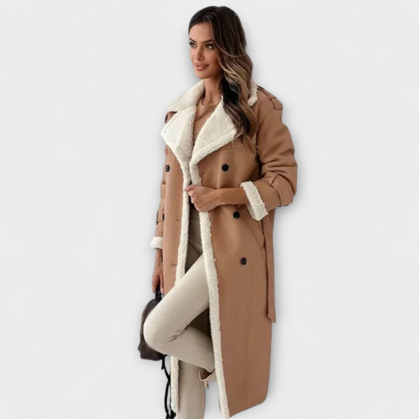 Maria – Klassische Lange Jacke mit Fleece-Futter und Teddy-Kragen