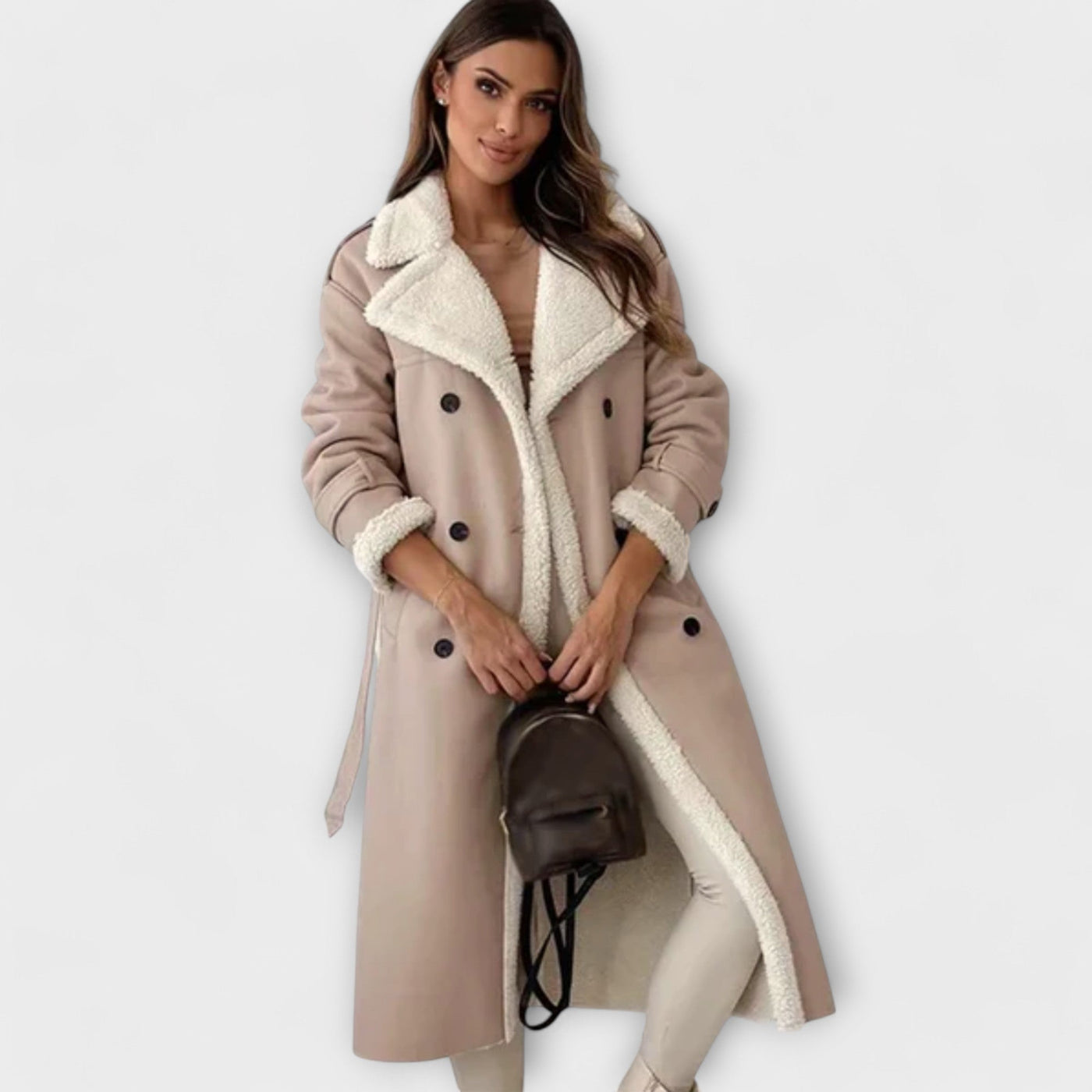 Maria – Klassische Lange Jacke mit Fleece-Futter und Teddy-Kragen