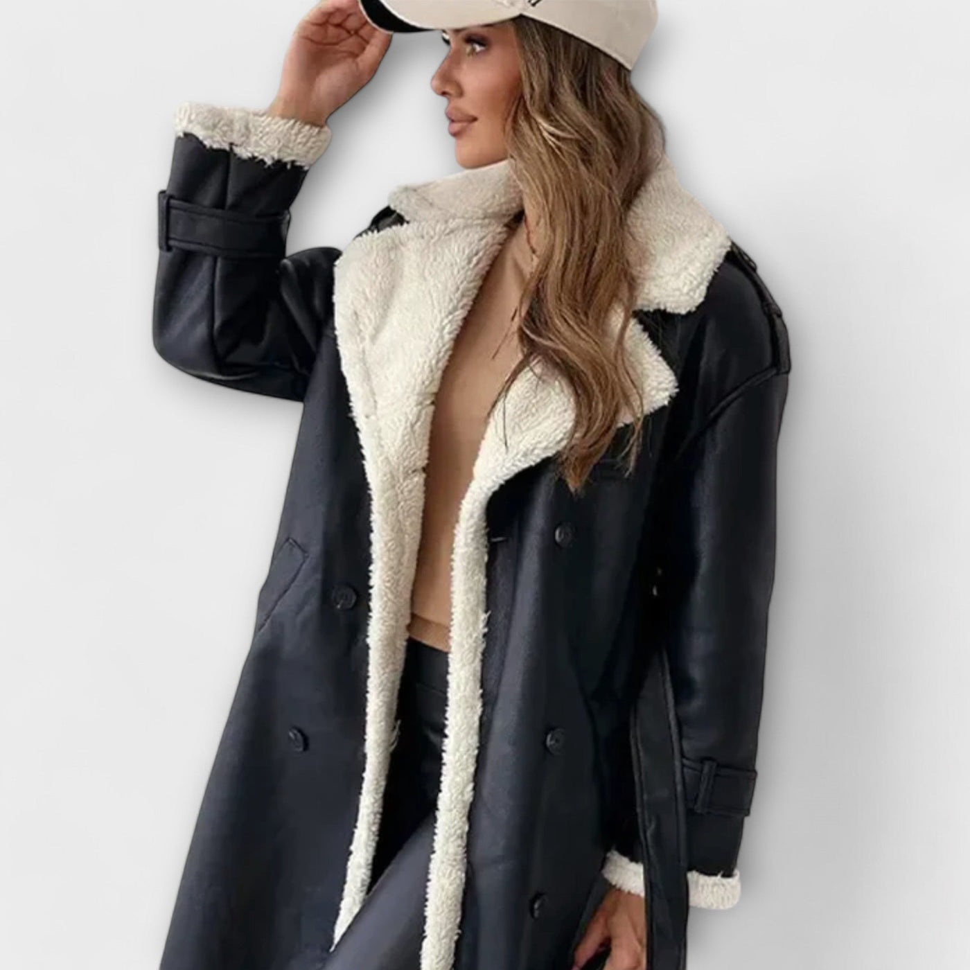 Maria – Klassische Lange Jacke mit Fleece-Futter und Teddy-Kragen