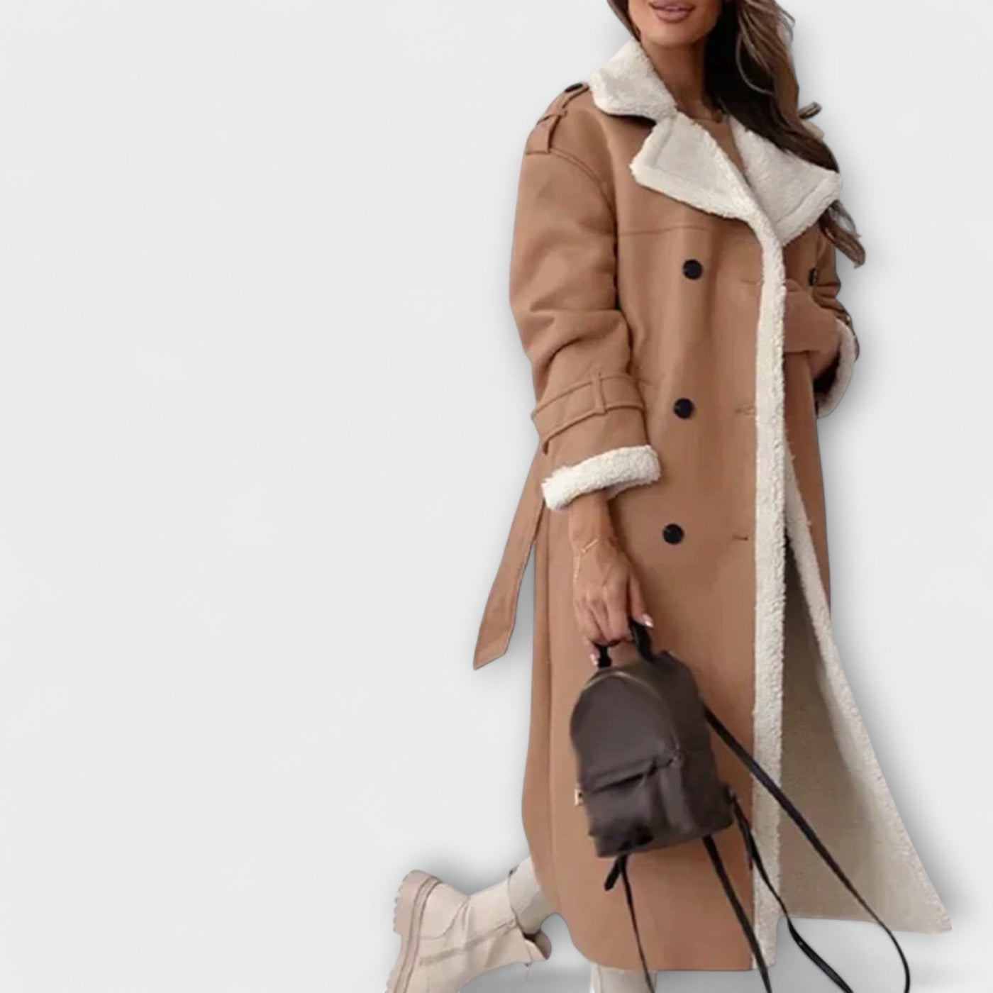 Maria – Klassische Lange Jacke mit Fleece-Futter und Teddy-Kragen