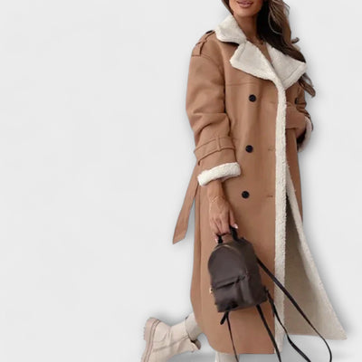 Maria – Klassische Lange Jacke mit Fleece-Futter und Teddy-Kragen