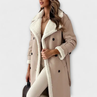 Maria – Klassische Lange Jacke mit Fleece-Futter und Teddy-Kragen